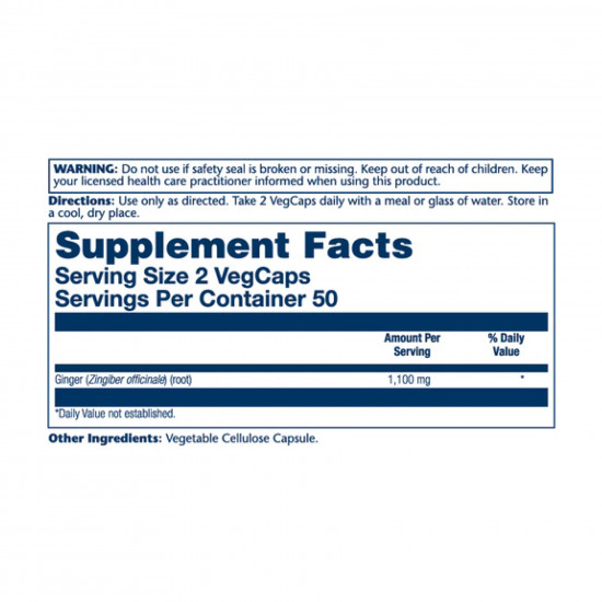 Solaray Ginger Root 1100mg (2 serv. of 550mg) - 100 vcaps 2023-10-3010