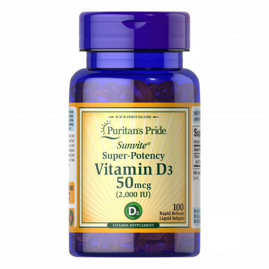 Puritans Pride Vitamin D3 50 mcg 2000 - 200 caps 100-60-3016885-20