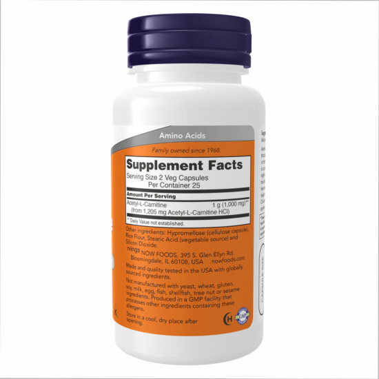 Now Foods Acetyl L-Carnitine 500mg - 200 vcaps (Пошкоджена банка) 2024-11-0530