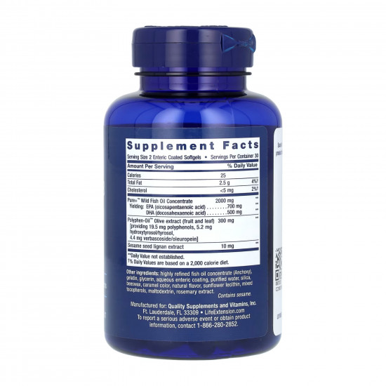 Life Extension Super Omega-3 EPA/DHA Fish Oil Sesame Lignans & Olive Extract Enteric Coated - 60 softgels 2022-10-1941