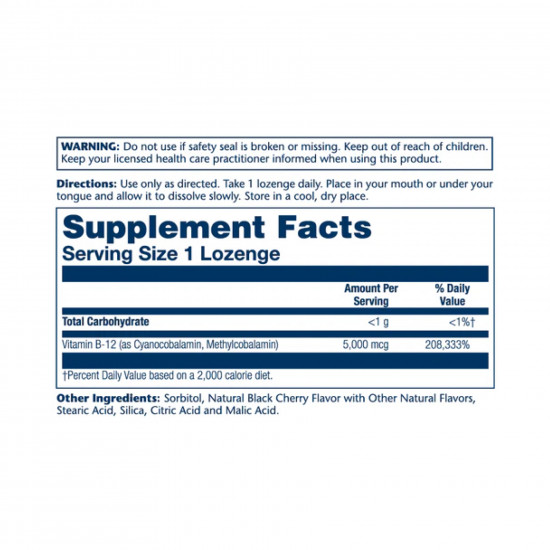 Solaray Vitamin B-12 5000mcg - 30 lozenges Natural Cherry 2023-10-2388