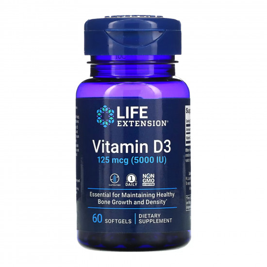 Life Extension Vitamin D3 125 mcg (5000 IU) - 60 softgels (Пошкоджена банка) 2024-11-0431