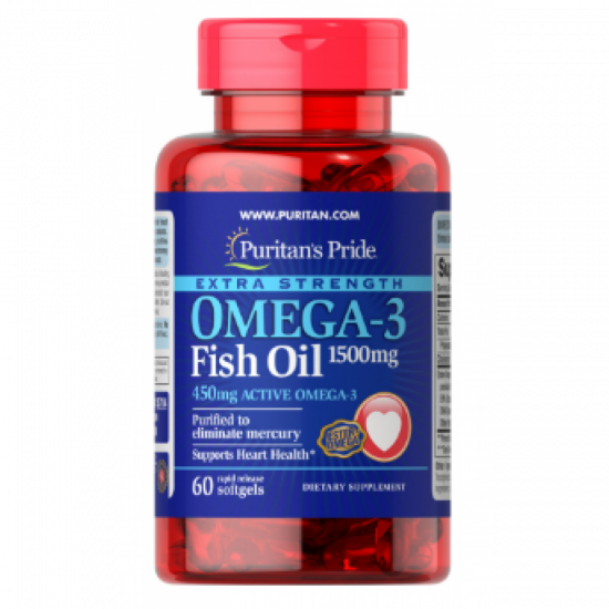Puritans Pride Omega-3 Fish Oil Extra Strength 1500 mg (450 mg Active Omega-3) 60 Softgels 100-77-5623152-20