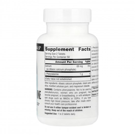 Source Naturals L-Phenylalanine 500mg - 100 tabs 2023-10-5278