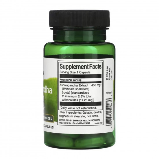 Swanson Ashwagandha Extract Standardized 450mg - 60 caps 2023-10-4056