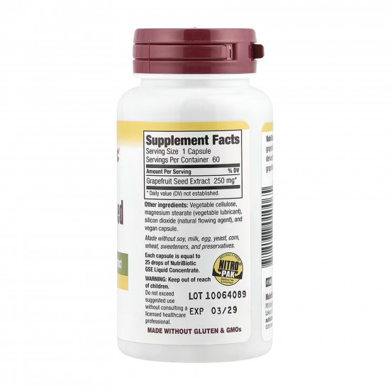 Nutribiotic Grapefruit Seed Extract 250mg - 60 caps 2023-10-5472