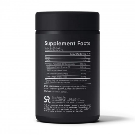 Sport Research Omega-3 Fish Oil Alaska Pollock 1250mg - 90 softgels 2023-10-3444