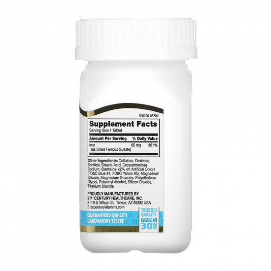 21st Century Iron 65 mg Ferrous Sulfate 325 mg - 120 tabs 2023-10-7122