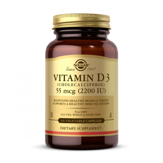 Solgar Vitamin D3 (Cholecalciferol) 55 mcg (2200 IU) - 100 vcaps 100-22-3570925-20