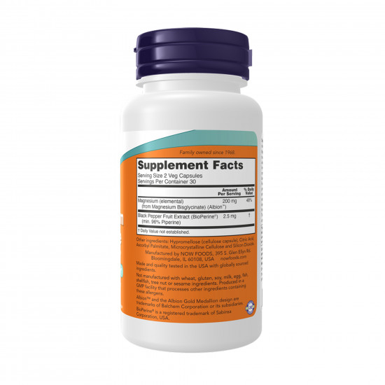 Now Foods Magnesium Glycinate with BioPerine - 60 vcaps (Пошкоджена банка) 2024-11-0487