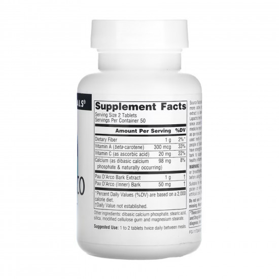 Source Naturals Pau D'Arco Extract 500mg - 100 tabs 2023-10-5284