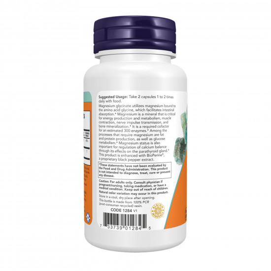 Now Foods Magnesium Glycinate with BioPerine - 60 vcaps 2023-10-5395
