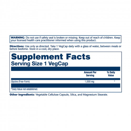 Solaray Glycine Free Form 1000mg - 60 vcaps 2023-10-3020