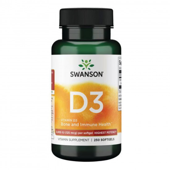 Swanson Vitamin D3 Highest Potency 5,000 IU (125 mcg) - 250 sgels (Пошкоджена етикетка) 2023-10-8011