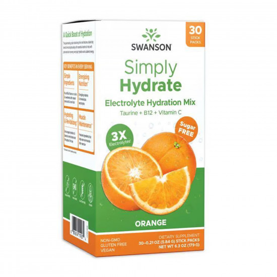Swanson Simply Hydrate Electrolyte Hydration Mix - 30 packs Orange 2023-10-5719 Swanson Simply Hydrate Electrolyte Hydration Mix - 30 packs Orange 2023-10-5719