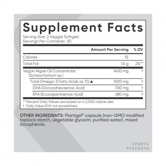 Sport Research Vegan Omega-3 1400mg - 60 softgels 2023-10-4398