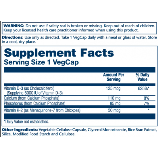 Solaray Vitamin D-3 & K-2 - 60 vcaps (Повреждена банка) 2023-10-7809