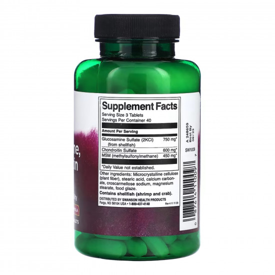 Swanson Glucosamine, Chondroitin & Msm Highest Strength3-in-1 Formula - 120 tabs 2023-10-4063