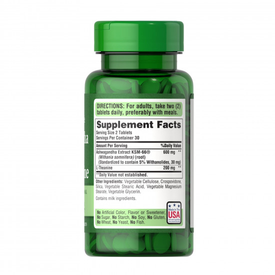 Puritans Pride Ashwagandha KSM-66® & L-Theanine - 60 tabs 2023-10-4585