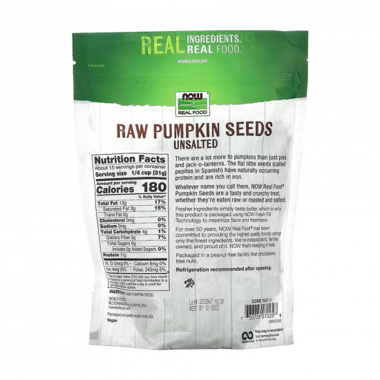Now Foods Pumkin Seeds Raw - 454g 2023-10-7546