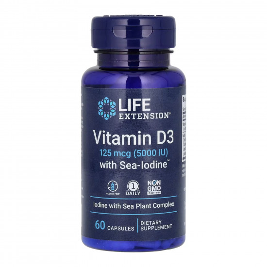 Life Extension Vit D3 with Sea-Iodine™ 125 mcg (5000 IU) - 60 caps 2022-10-1914 Life Extension Vit D3 with Sea-Iodine™ 125 mcg (5000 IU) - 60 caps 2022-10-1914