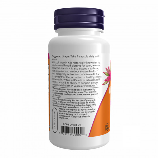 Now Foods Vitamin K-2 100mcg - 100 vcaps 2022-10-0460 Now Foods Vitamin K-2 100mcg - 100 vcaps 2022-10-0460