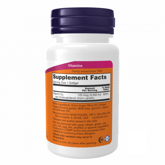 Now Foods Vitamin D-3 5000 IU - 240 softgels 2022-10-0462