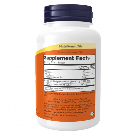 Now Foods Borage Oil 1000 mg - 120 sgels 2022-10-2371 Now Foods Borage Oil 1000 mg - 120 sgels 2022-10-2371