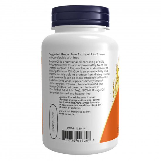 Now Foods Borage Oil 1000 mg - 120 sgels 2022-10-2371 Now Foods Borage Oil 1000 mg - 120 sgels 2022-10-2371