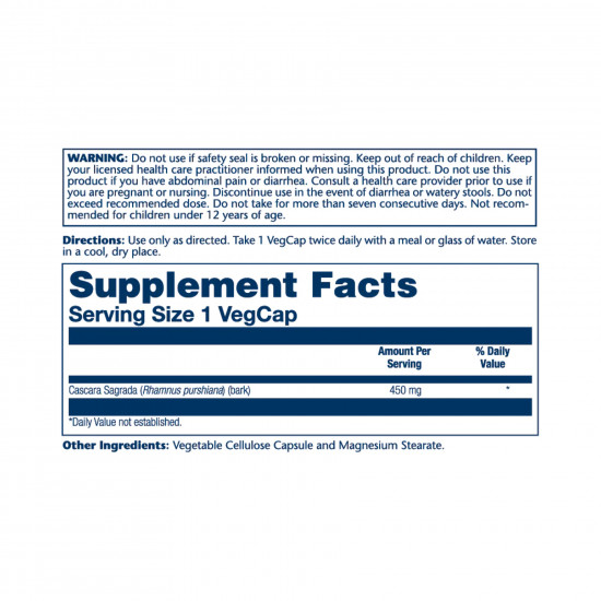 Solaray Cascara Sagrada Bark 450mg - 100 vcaps 2023-10-2125