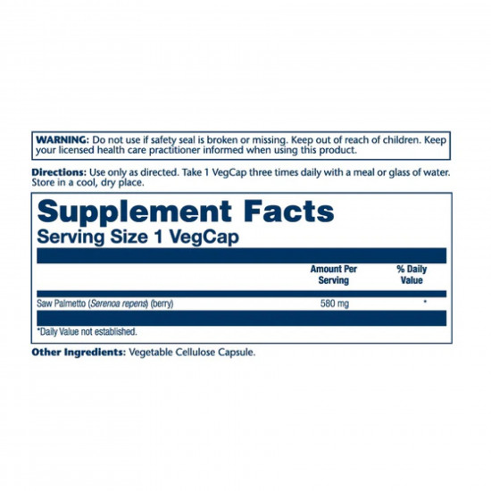Solaray Saw Palmetto Berry 580mg - 100 vcaps 2023-10-2380