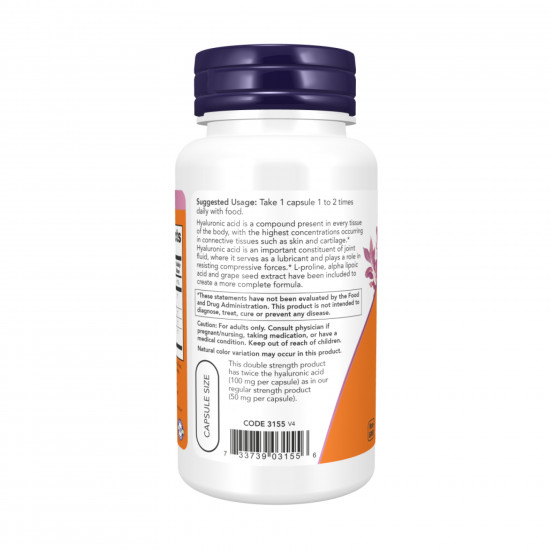 Now Foods Hyaluronic Acid Double Strength 100 mg - 120 vcaps 2023-10-2501