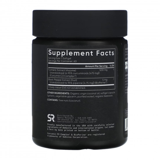 Sport Research Turmeric Curcumin C3 Complex 500mg - 60 softgels 2023-10-3440 Sport Research Turmeric Curcumin C3 Complex 500mg - 60 softgels 2023-10-3440