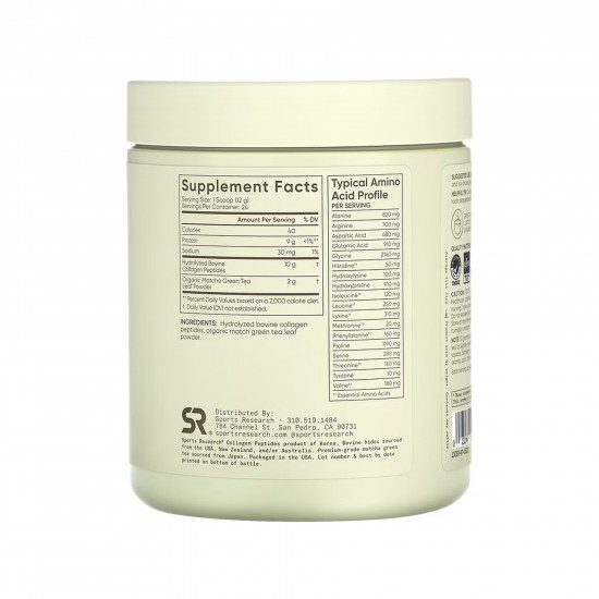 Sport Research Collagen Peptides Organic Matcha - 288g Green Tea 2023-10-5542 Sport Research Collagen Peptides Organic Matcha - 288g Green Tea 2023-10-5542