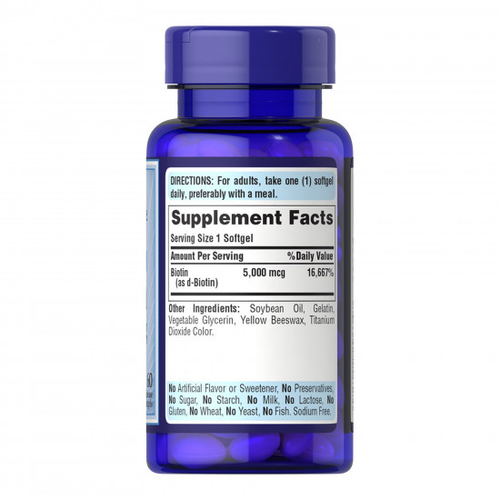 Puritans Pride Biotin 5000 mcg - 60 softgels 2023-10-5933