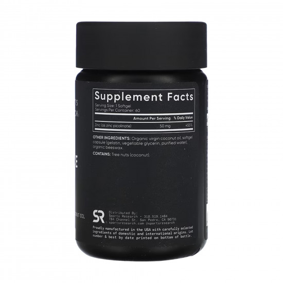Sport Research Zinc Picolinate 50mg - 60 softgels 2023-10-6172 Sport Research Zinc Picolinate 50mg - 60 softgels 2023-10-6172