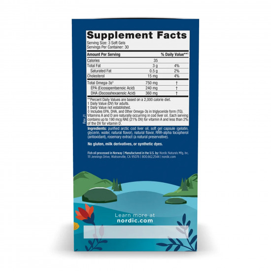 Nordic Naturals Arctic Cod Liver Oil - 90 softgels 2023-10-5974 Nordic Naturals Arctic Cod Liver Oil - 90 softgels 2023-10-5974