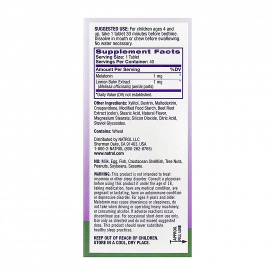 NATROL Kids Melatonin 1mg - 40 tabs 2023-10-6213