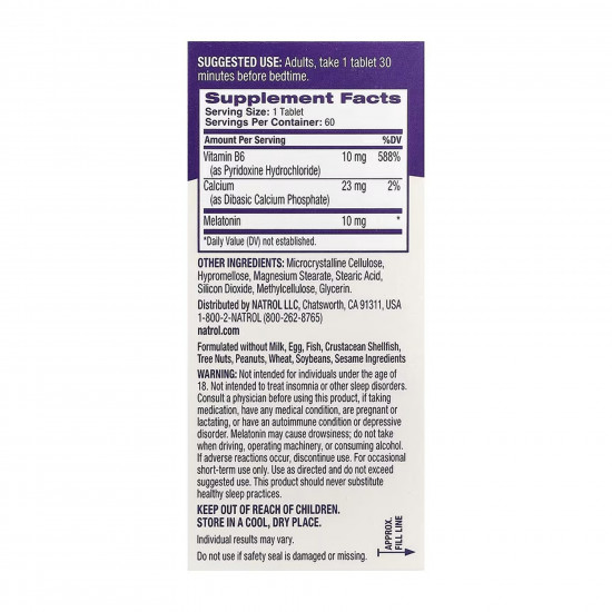 NATROL Melatonin 10mg - 60 tabs 100-52-0920448-20 NATROL Melatonin 10mg - 60 tabs 100-52-0920448-20