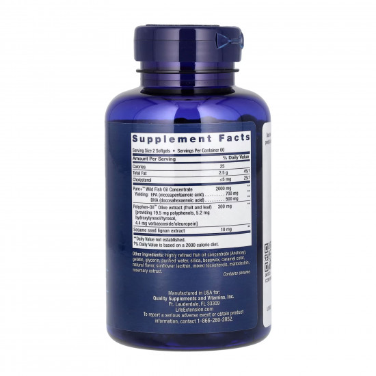 Life Extension Super Omega-3 EPA/DHA Fish Oil Sesame Lignans & Olive Extract - 120 softgels 2022-10-1936 Life Extension Super Omega-3 EPA/DHA Fish Oil Sesame Lignans & Olive Extract - 120 softgels 2022-10-1936
