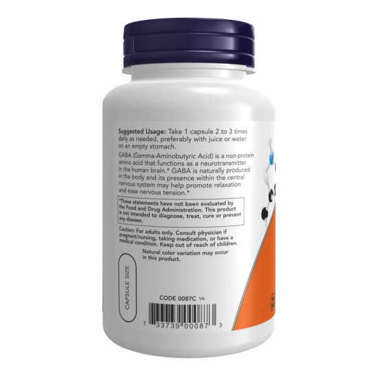 Now Foods GABA 500mg - 100vcaps 100-14-1805899-20 Now Foods GABA 500mg - 100vcaps 100-14-1805899-20