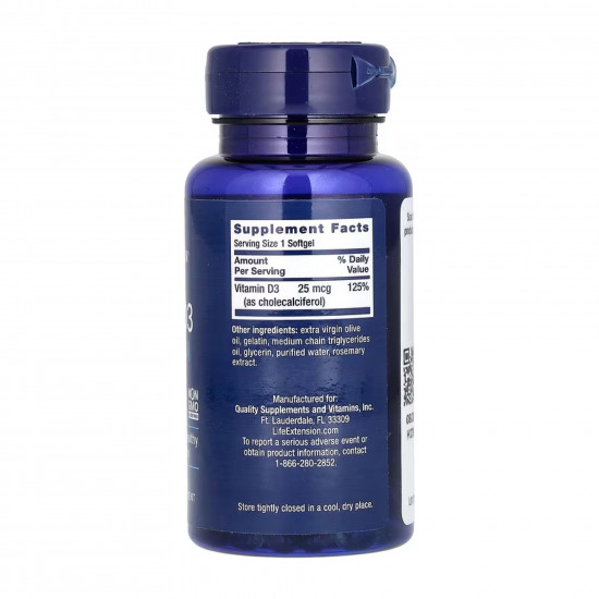 Life Extension Vitamin D3 25 mcg (1000 IU) - 250 softgels 2023-10-5143