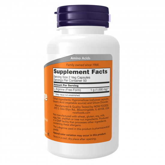 Now Foods L-Arginine 500mg - 100caps 100-53-6622039-20 Now Foods L-Arginine 500mg - 100caps 100-53-6622039-20