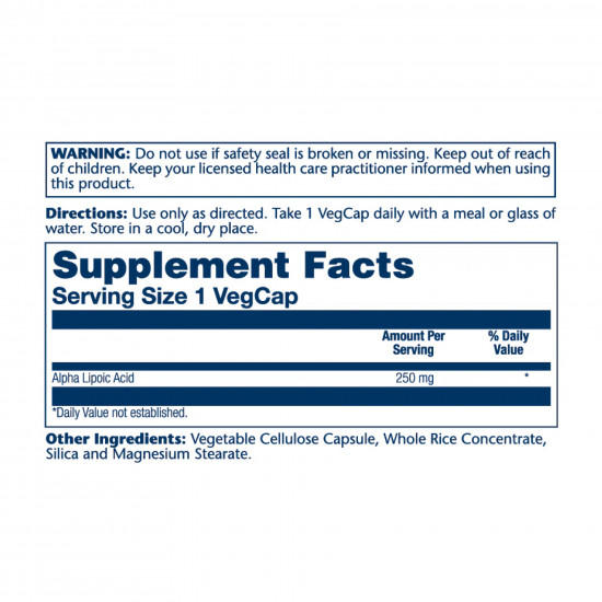 Solaray Alpha Lipoic Acid 250mg - 60 vcaps 2023-10-2399 Solaray Alpha Lipoic Acid 250mg - 60 vcaps 2023-10-2399