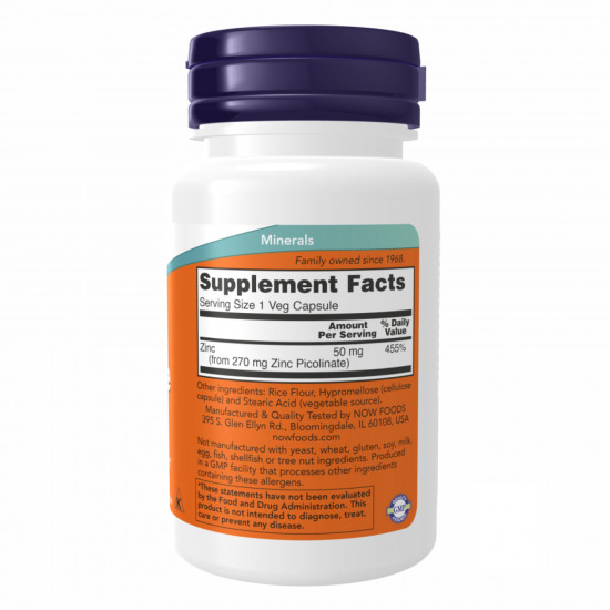 Now Foods Zinc Picolinate 50 mg - 60 vcaps 2022-10-0047 Now Foods Zinc Picolinate 50 mg - 60 vcaps 2022-10-0047