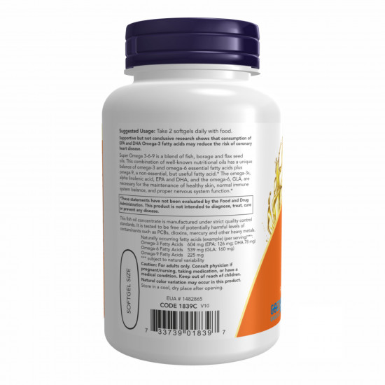 Now Foods Super Omega 3-6-9 1200 mg - 90 sgels 2022-10-0068 Now Foods Super Omega 3-6-9 1200 mg - 90 sgels 2022-10-0068