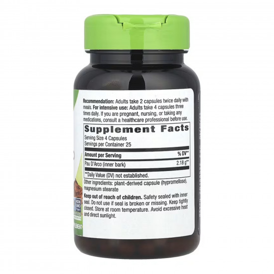 Natures Way Pau DArco Inner Bark - 100 vcaps 2022-10-0607 Natures Way Pau DArco Inner Bark - 100 vcaps 2022-10-0607
