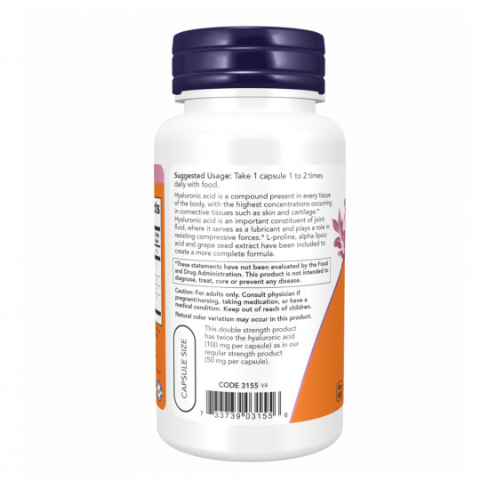 Now Foods Hyaluronic Acid 100mg 2X Plus - 60 vcaps 100-34-5504617-20 Now Foods Hyaluronic Acid 100mg 2X Plus - 60 vcaps 100-34-5504617-20