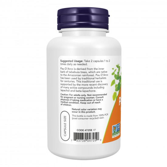 Now Foods Pau D Arco 500mg - 250 vcaps 100-76-9854075-20 Now Foods Pau D Arco 500mg - 250 vcaps 100-76-9854075-20
