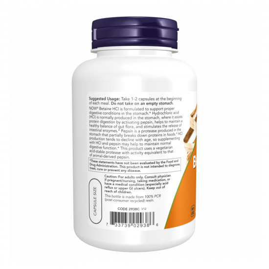 Now Foods Betaine HCI 648mg - 120vcaps 100-79-9157195-20 Now Foods Betaine HCI 648mg - 120vcaps 100-79-9157195-20